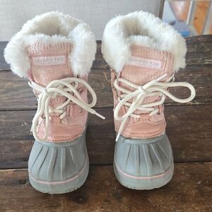 London Fog Pink and Gray Fur-Lined Boots